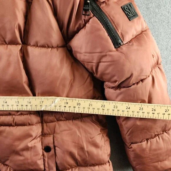 Steve Madden Plus Size Hooded Puffer Utility Coat Womens 1X Terracotta Zip Snap - Picture 6 of 14